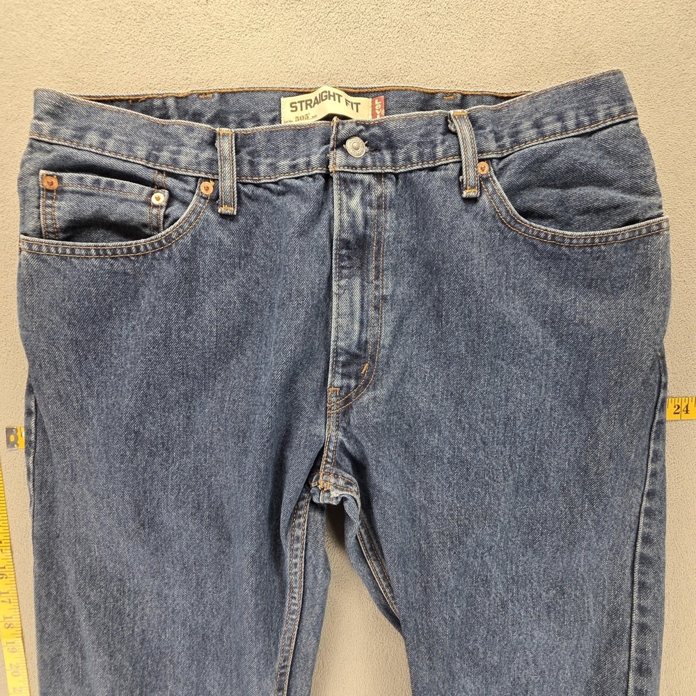 Levis 505 Jeans Mens Blue Medium Wash Regular Straight Denim Zip Fly Fits 36x30 - Picture 13 of 16